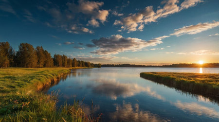Mountain lake panorama with crystal clear reflection.