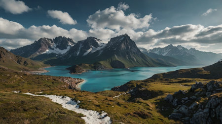 Panoramic view of the mountain lake