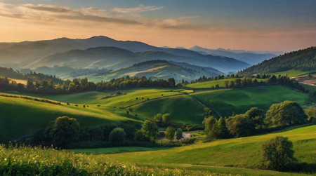Sunset in the mountains. Beautiful summer landscape. Carpathians, Ukraine, Europe.