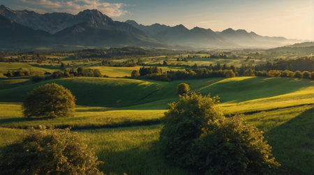 Beautiful panoramic view of meadows and mountains in Bavaria