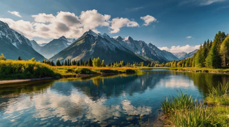 Panoramic view of the lake in the mountain.