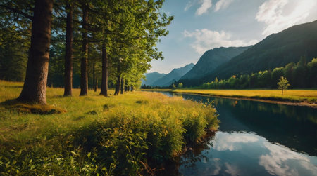 Beautiful summer landscape with lake and forest in Bavaria, Germanyの写真素材