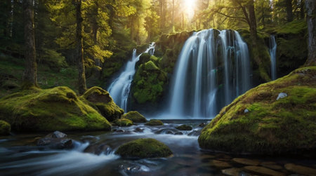 Beautiful waterfall in the forest. Nature composition. Waterfall in the forest.