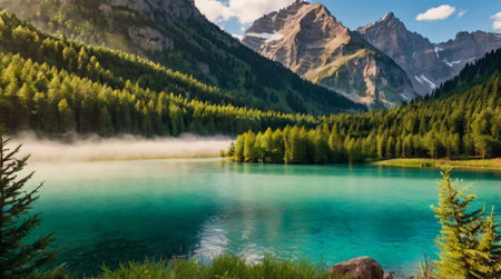 Mountain lake in Italy. The lake is surrounded by high mountains.