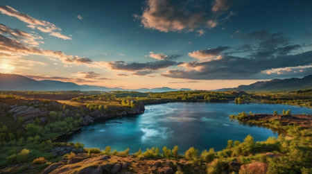 Beautiful panoramic view of a lake in the Scottish Highlands.の写真素材