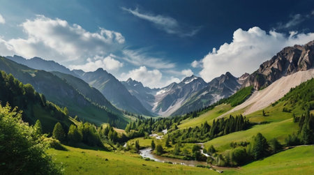 Panoramic view of the valley in the Dolomites, Italy