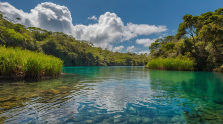 Beautiful turquoise water of the lagoon in New Zealand