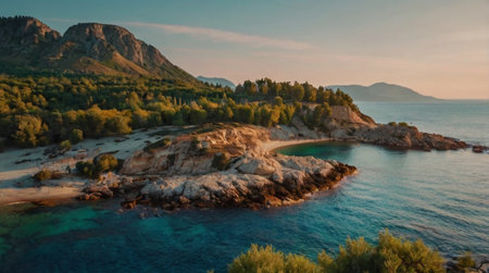 Aerial view of a rocky beach in the Bay of Kotor, Montenegro