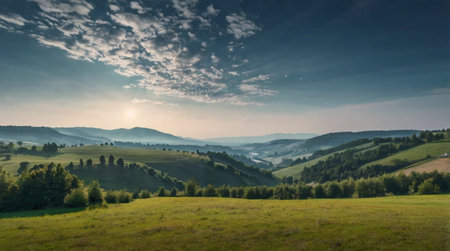 Panoramic view of the Carpathian Mountains in Ukraine.