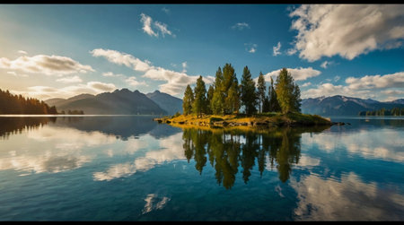 Panoramic view of alpine lake. Location: Queenstown, New Zealand