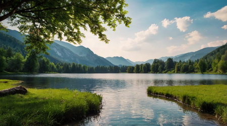 landscape with lake and mountains in summer, Bavaria, Germany