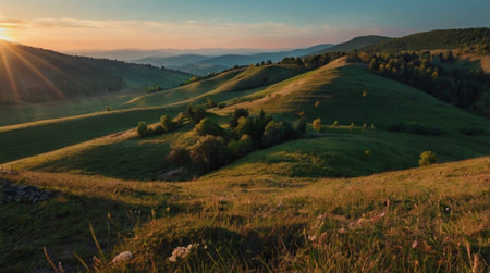 Beautiful landscape in the Carpathian mountains at sunset, Ukraine