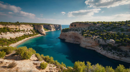 Beautiful seascape with cliffs and turquoise sea.
