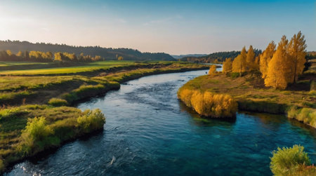 Panoramic view of the river Katun in the Altai Republic, Russia