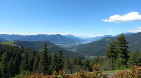 Panoramic view of the mountains and the valley in the summer