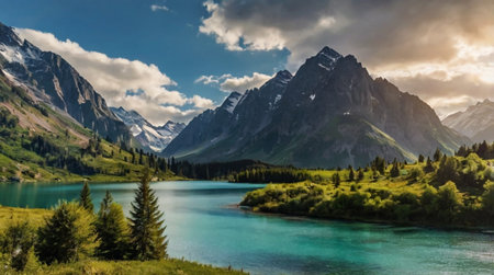 Mountain lake in the highlands.