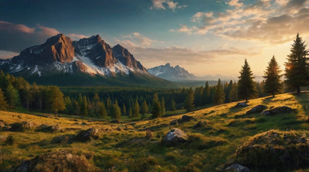 Sunset over the Dolomites, Italy. Panoramic view