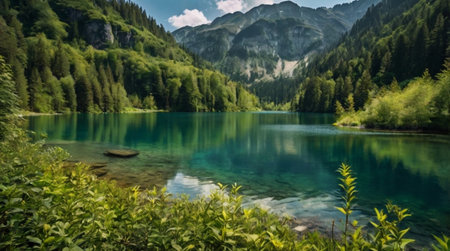 Landscape view of turquoise alpine lake in Alps, Austria