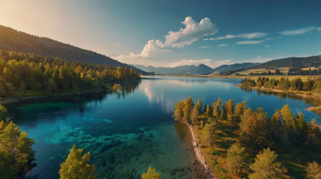 Aerial view of beautiful mountain lake in Altai, Russia.の写真素材
