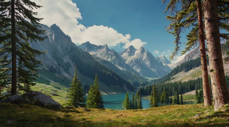 Beautiful panoramic view of the lake and mountains in the background