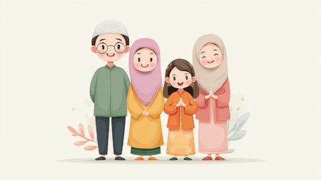 Hijab family. Muslim family.Vector illustration cartoon character.の写真素材