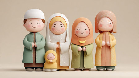 3d rendering of muslim family with niqab 3d illustration