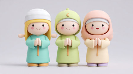 Cute muslim family on white background, muslim family concept