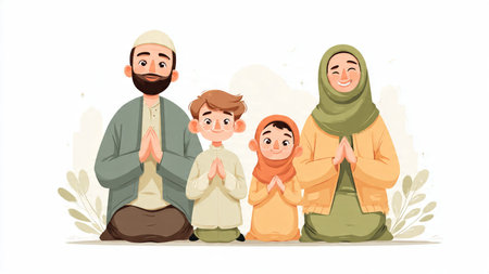 Muslim family in traditional clothes. Muslim men and women with their children. Vector illustration.の写真素材