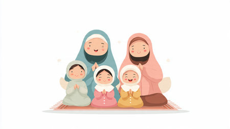 Illustration of muslim family in niqab. Vector illustration.の写真素材