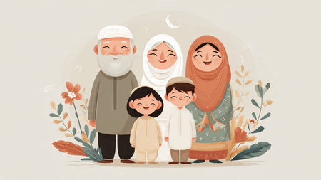 Happy muslim family. Vector illustration of muslim family. Muslim family.の写真素材