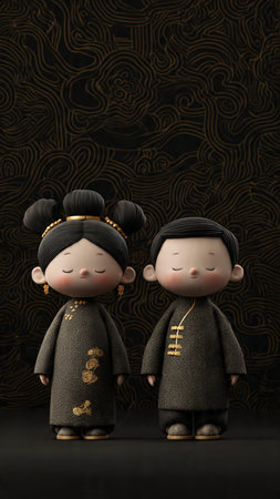 Traditional Cloth Dolls on a Black Background