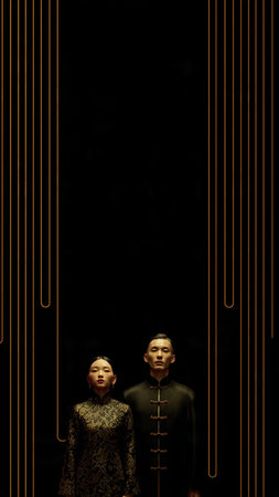 Chinese opera figures on a black background, closeup of photo.の写真素材
