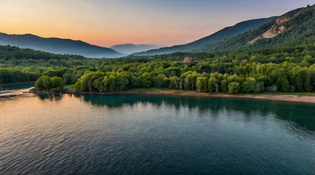 Gentle ocean waves touching the sandy coastline.の写真素材
