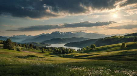 A dramatic storm approaching the mountains.の写真素材