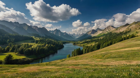 A peaceful garden filled with blooming flowers.の写真素材