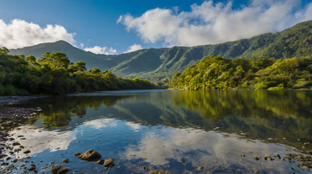 A hidden lake between steep rocky cliffs.の写真素材