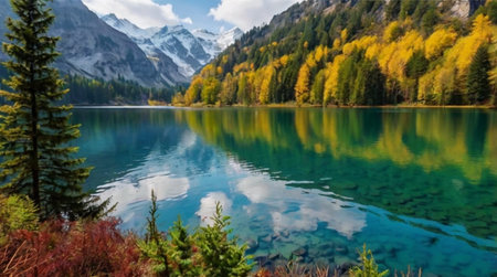 A snow-covered mountain under a clear sky.の写真素材
