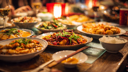 Traditional oriental dishes on the table in a restaurant. Selective focus.の写真素材