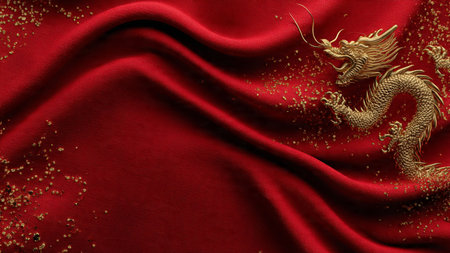 Chinese New Year dragon illustration with glowing golden detailsの写真素材