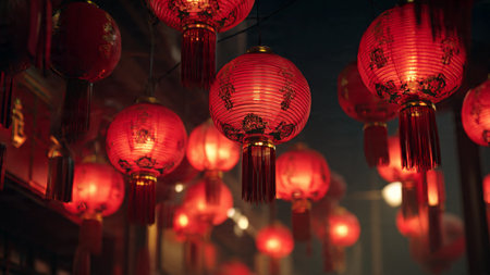 Chinese New Year lantern festival with glowing lights in the night sky