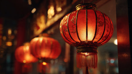 Chinese New Year temple lantern decoration scene