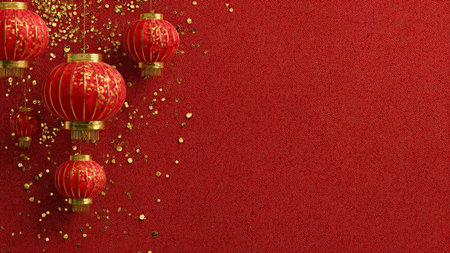Chinese New Year festive background with red silkの写真素材
