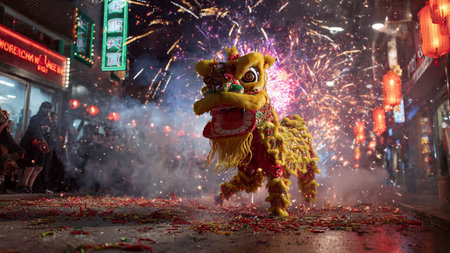 Chinese New Year dragon dance festival illustration