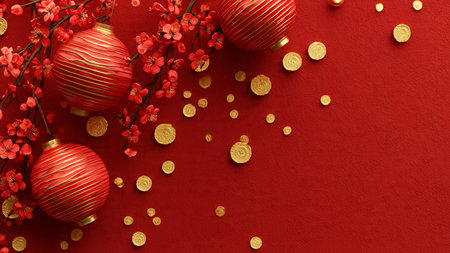 Chinese New Year festive greeting background with glowing lightsの写真素材