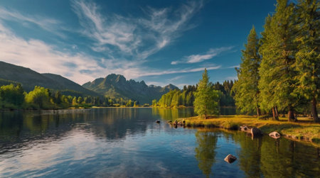 A misty valley surrounded by tall mountain peaks.