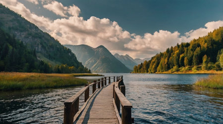 A bright alpine lake surrounded by snow peaks.