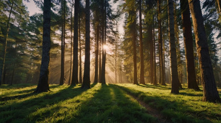 A peaceful valley covered with morning mist.