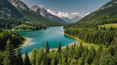 A peaceful lake surrounded by colorful autumn trees.