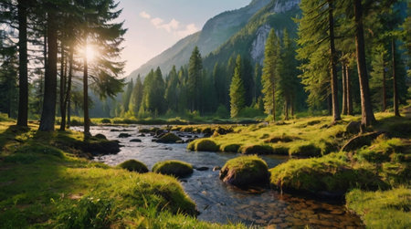 A scenic mountain trail surrounded by pine trees.
