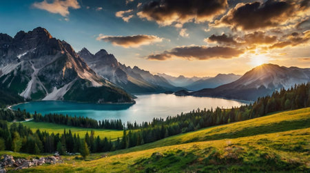 A scenic valley with a winding river flowing through it.